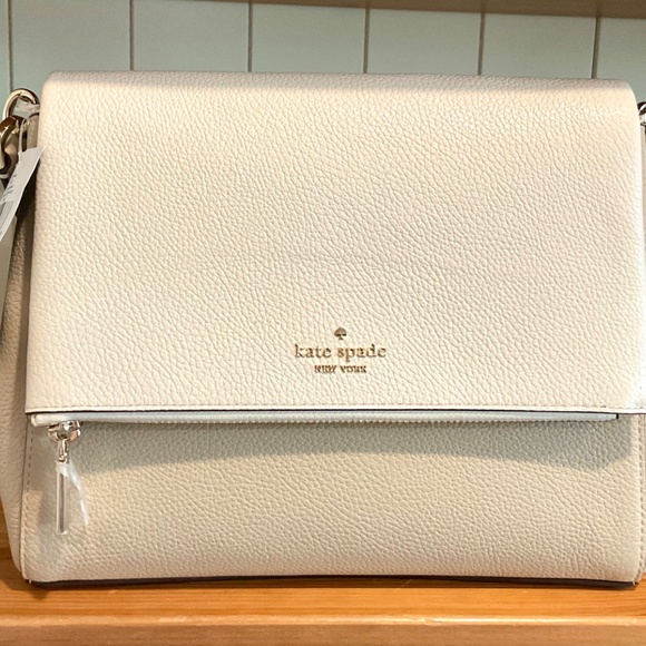 Kate Spade Leila Colorblock Pebbled Leather Flap Shoulder Bag, Light Sand NWT - Picture 8 of 9